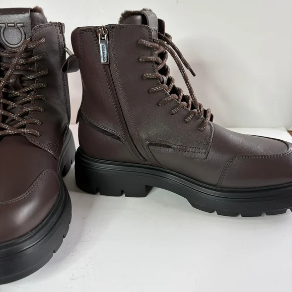 Ferragamo Men's Brown Leather CORALLO Boots With Fur Lining 8.5 NIB - Picture 4 of 8